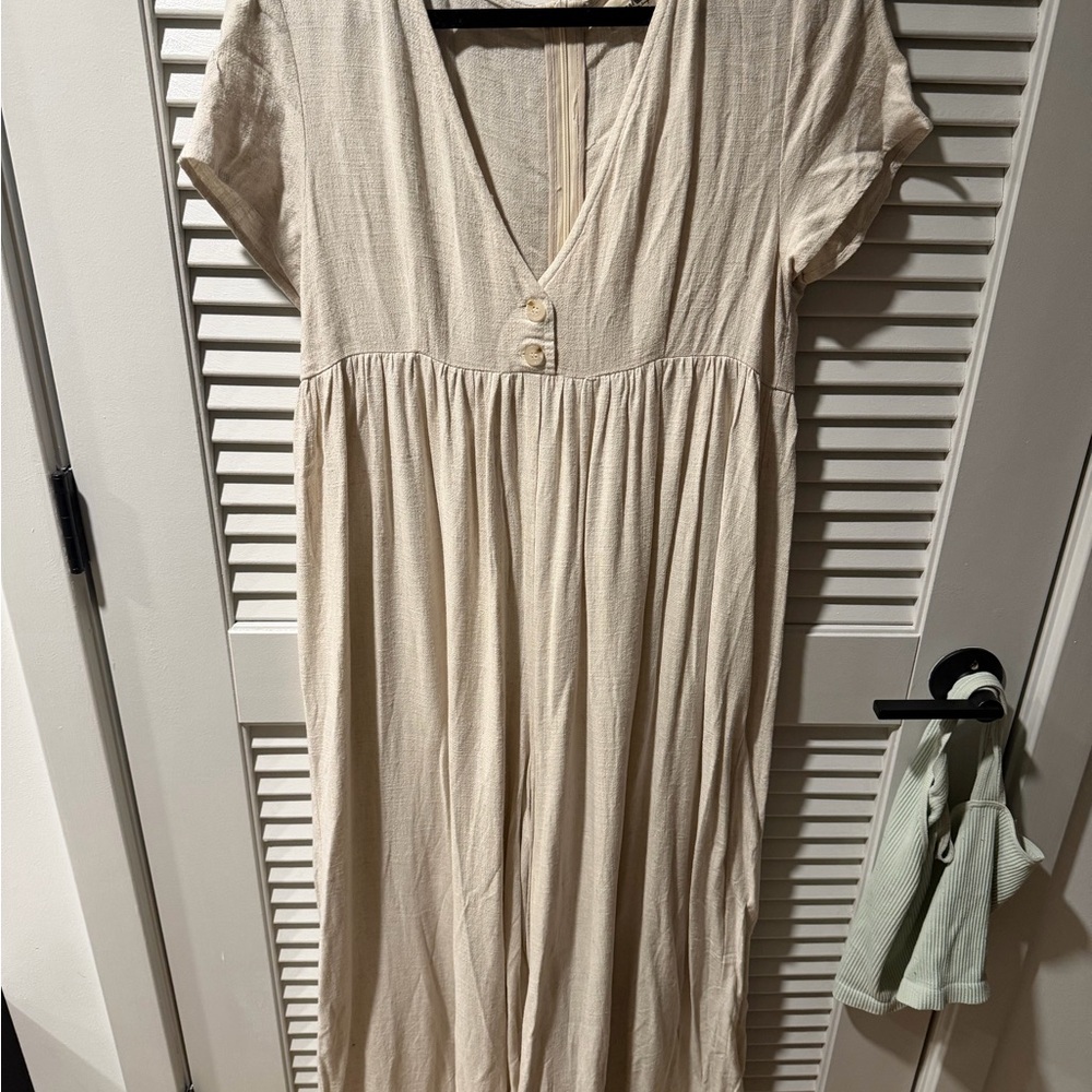 Elegant Cream V-Neck Dress